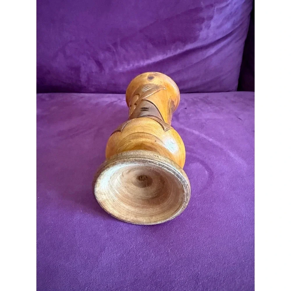Hand Carved Vtg Wood Vase Flower Tiki Bar MCM Standing 8.5